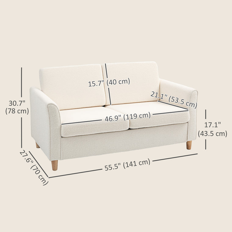 2-Seater Sofa with Armrests & Wood Legs - Cream White