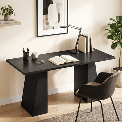 63" Computer Desk with Trapezoidal Frame - Light Black Wood Grain