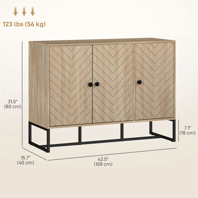 Sideboard Buffet Cabinet with 3 Chevron Doors - Oak