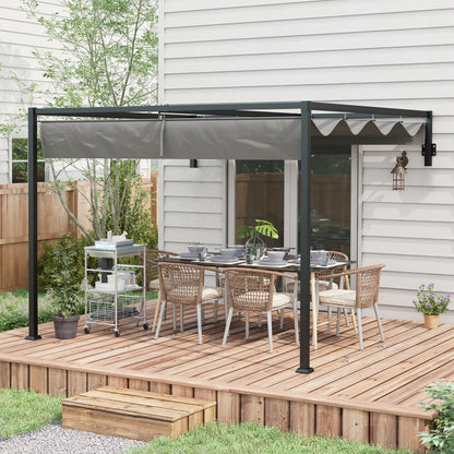 10' x 7' Lean-To Metal Pergola with Retractable Roof