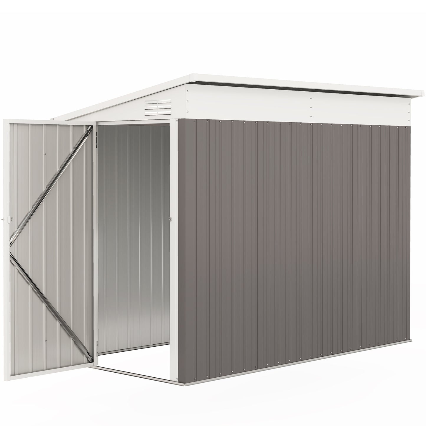 Outdoor Storage Shed Lean to Shed Outdoor Metal Tool Shed with Lockable Door and Air Vents, Dark Grey
