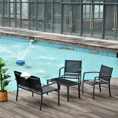 4-Piece Furniture Set with Glass Table and Mesh Seats