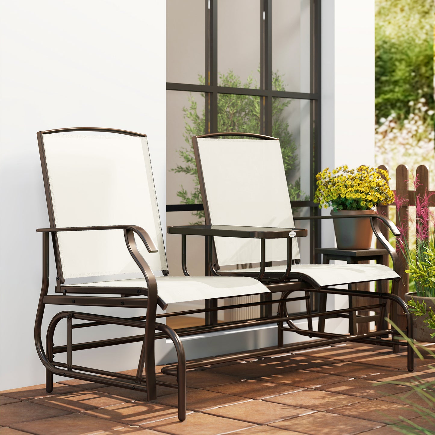 Patio Glider Rocking Chair 2 Person Outdoor Loveseat Rocker Garden Furniture Bench, Black