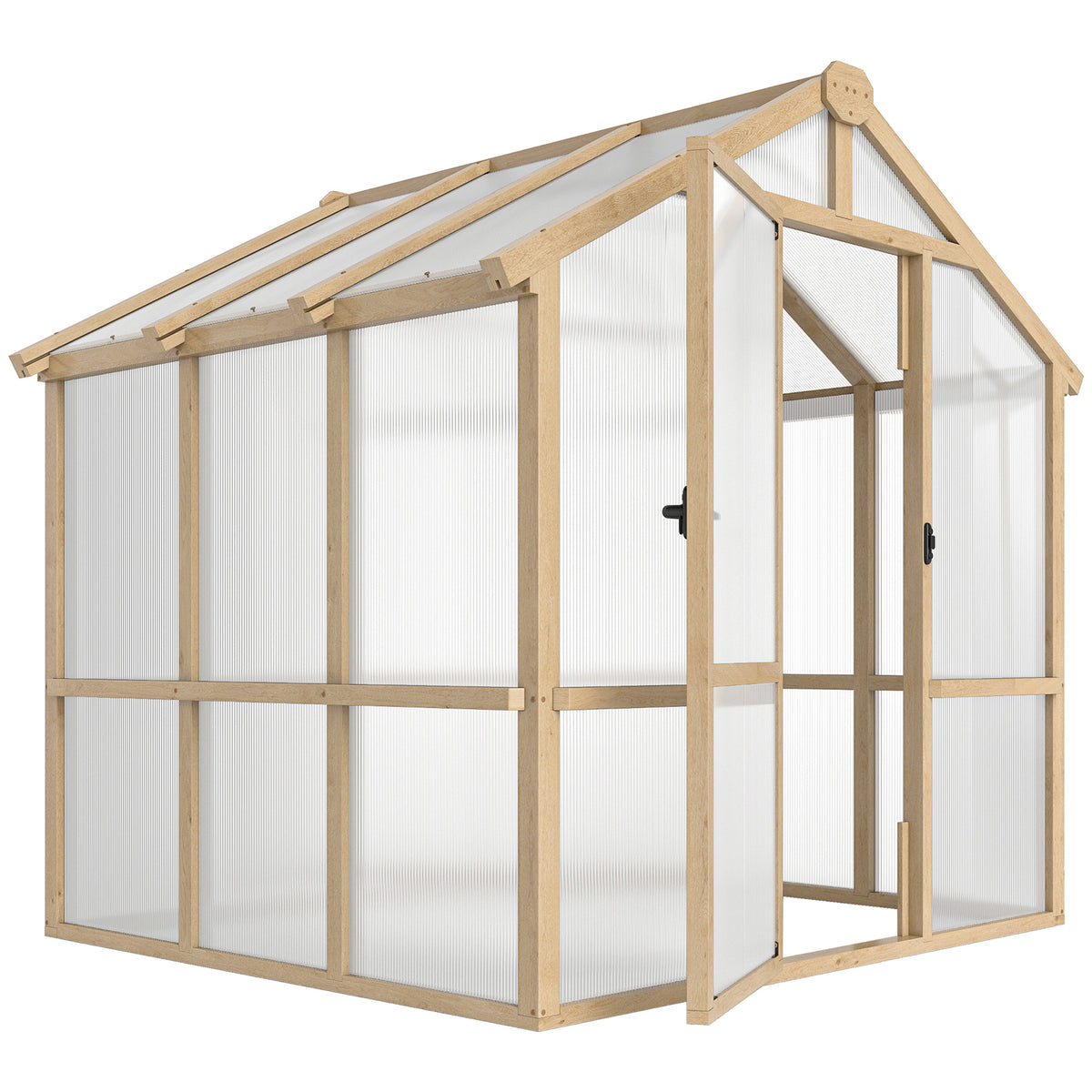 6.6 x 6ft Polycarbonate Greenhouse Wooden Green House with Thickened Polycarbonate Sheets, Lockable Door, Brown