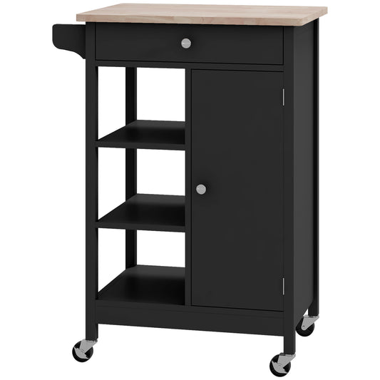 Rolling Kitchen Island Cart with Wood Top - Black