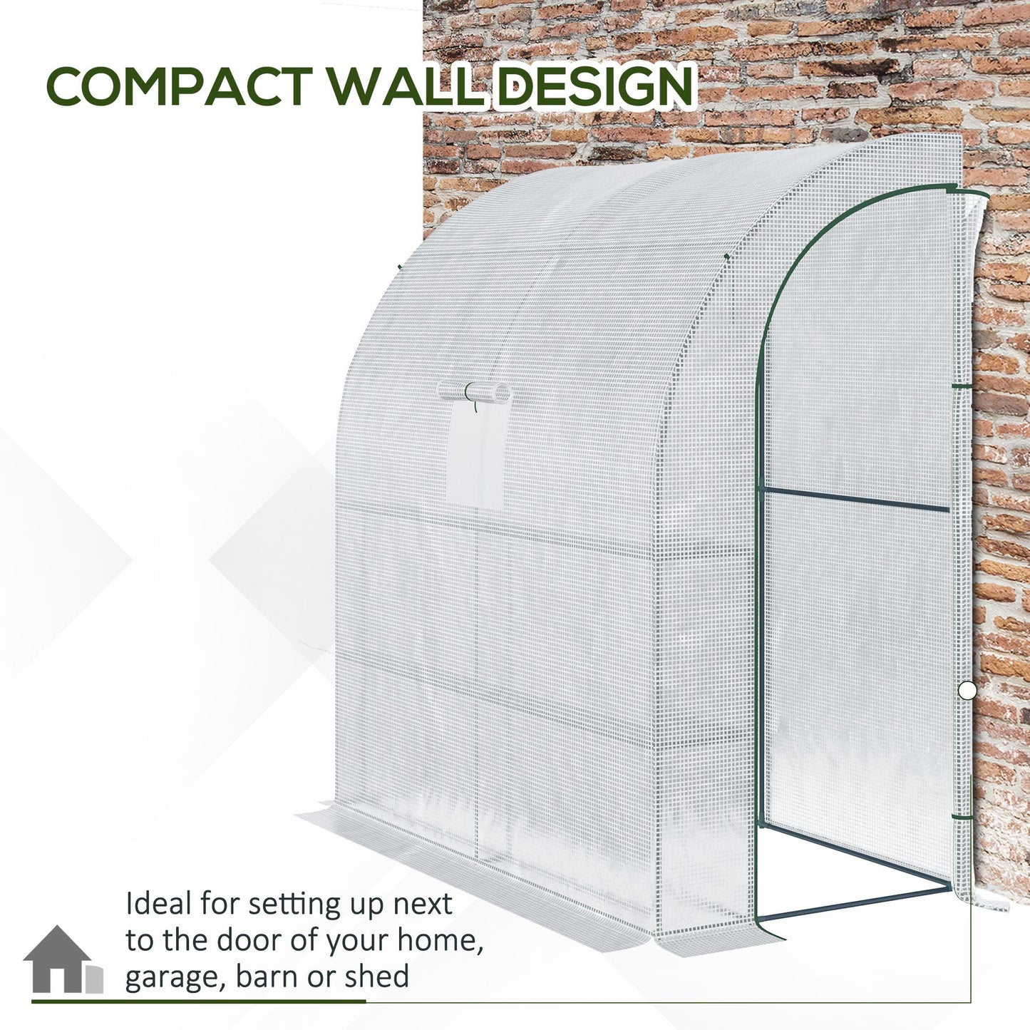 7' x 3' x 7' Outdoor Lean-to Walk-In Greenhouse w/ Roll-up Mesh Windows, Zipper Door and 3-Tier Shelves, White