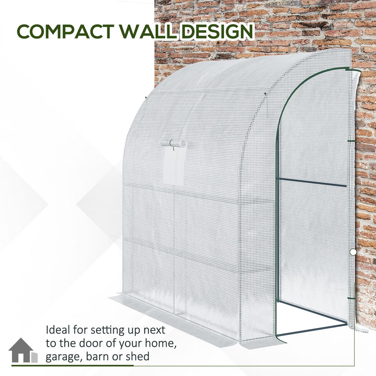 7' x 3' x 7' White Lean-To Walk-In Greenhouse with 3-Tier Shelves