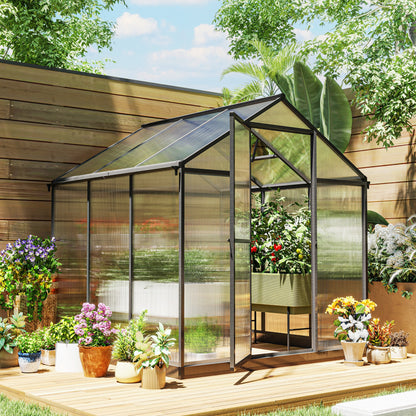 6' x 8' x 6.4' Charcoal Grey Polycarbonate Greenhouse with Rain Gutter