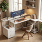 76" Gaming Desk, Reversible Computer Table with RGB Lights, USB Ports, Monitor Stand and 2 Fabric Drawers, White