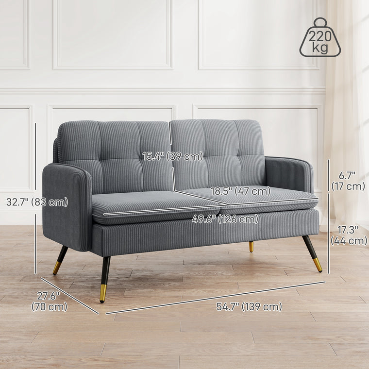 55" Corduroy Tufted Loveseat - Dark Grey