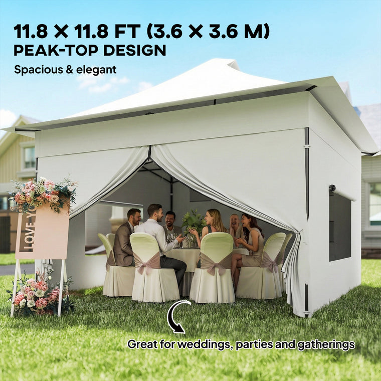 12' x 12' Silver Pop-Up Canopy Tent with Peak Top & Side Pockets
