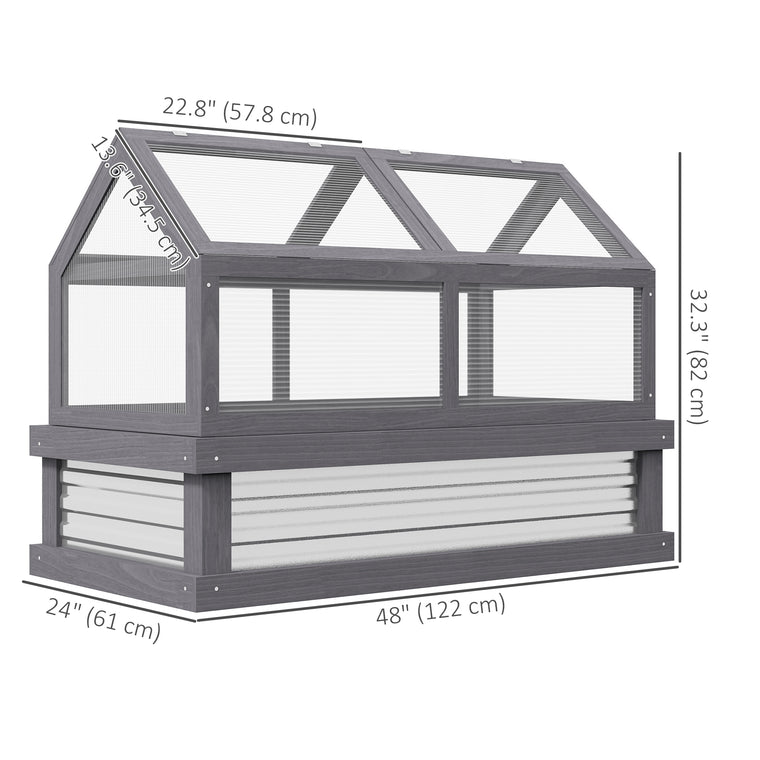 48" x 32" Grey Wooden Cold Frame Planter with Greenhouse