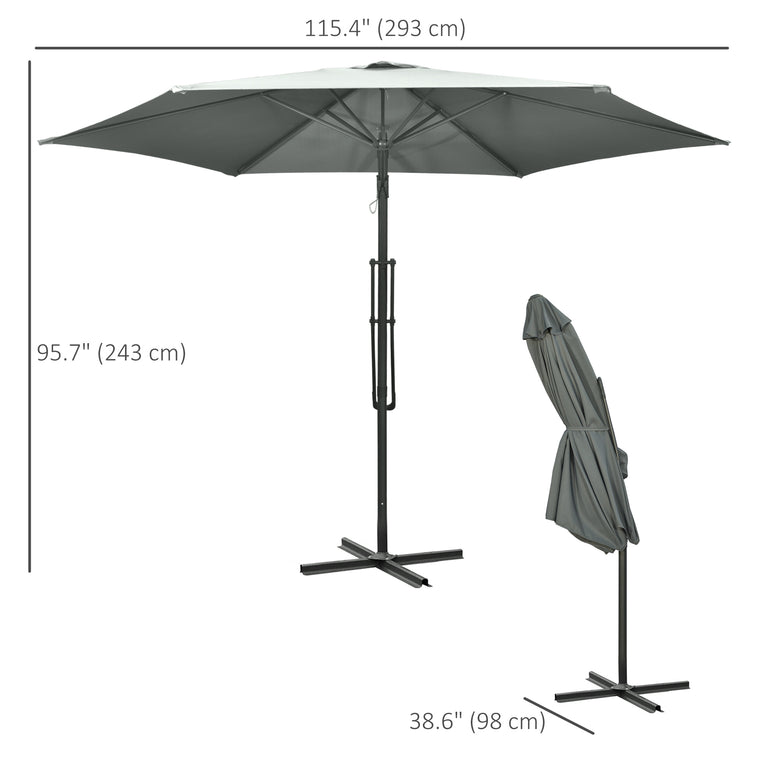 10ft Dark Grey Cantilever Umbrella with Crank & Cross Base