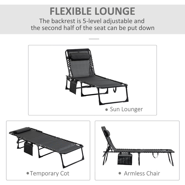 Black Folding Chaise Lounge with Adjustable Backrest