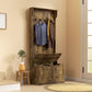 4-In-1 Hall Tree with Coat Rack, Top Shelf, Shoe Storage and Bench Seat, Entryway Bench with 4 Hooks, Rustic Brown