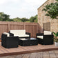 4 Pieces Sectional Patio Furniture Set, Rattan Wicker Patio Chairs Outdoor Coffee Set with Cushions, Cream White