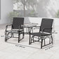 Double Patio Glider Chair with Glass Top Center Table, Outdoor Glider Loveseat with High Back, All Weather Breathable Mesh Fabric for Garden, Backyard, Deck, Black