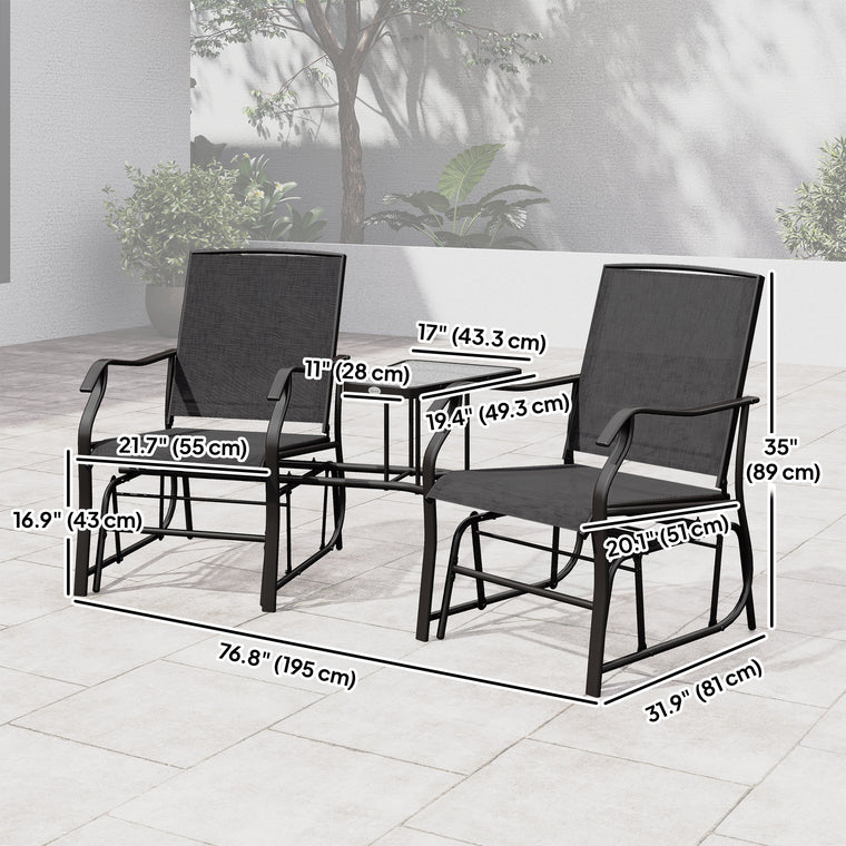 Black Double Glider Chair with Glass Top Table