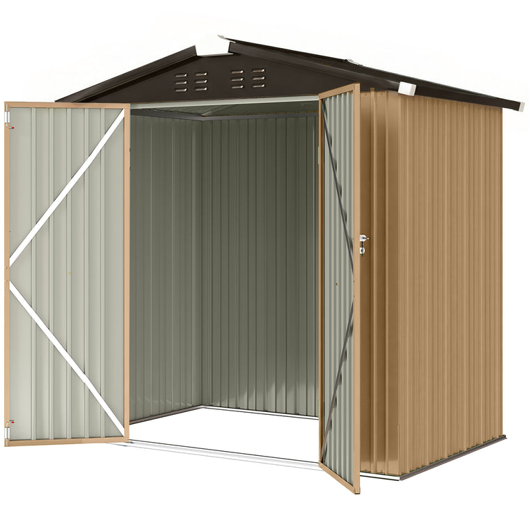 6.5' x 4' Metal Garden Shed with Lockable Doors - Yellow