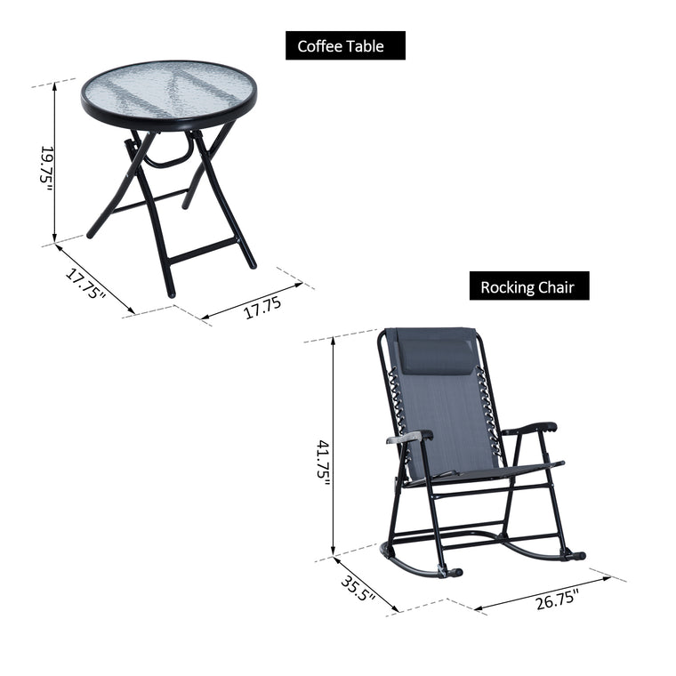 3-Piece Folding Rocking Chair Bistro Set with Mesh Seat
