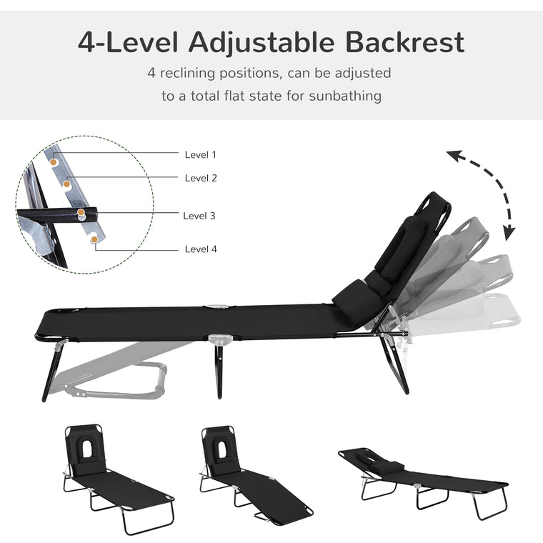 Adjustable Folding Chaise Lounge with Face Hole & Pillow