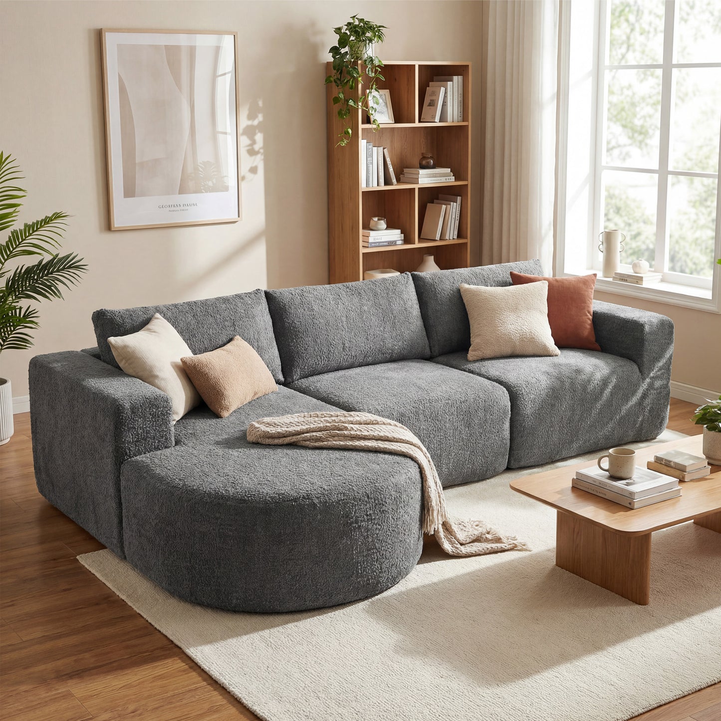 L Shaped Cloud Boneless Couch, Modular Sectional Sofa with Chaise and Deep Seat for Living Room, Bedroom, Dark Grey