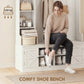 Hall Tree with Bench and Shoe Storage, Entryway Bench with Coat Rack, 12 Shelves, 2 Cabinets, 5 Hooks, White Wood Grain