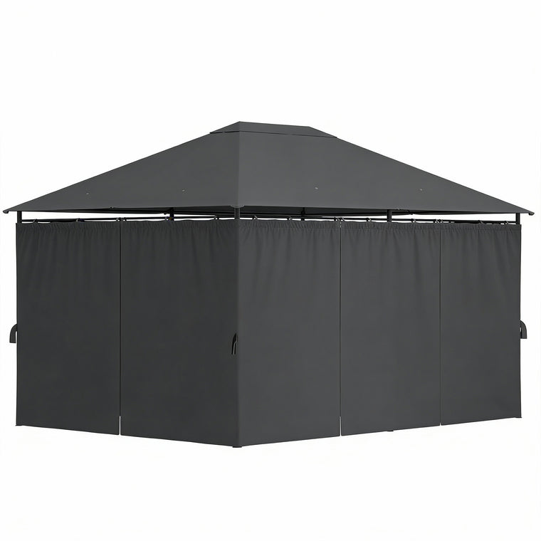 13' x 10' Dark Grey Soft-Top Steel Gazebo with Removable Curtains