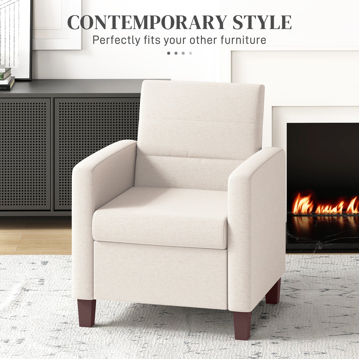 Fabric Accent Chair, Modern Armchair with Seat Cushion and Non-Slip Pads for Living Room, Bedroom, Cream White