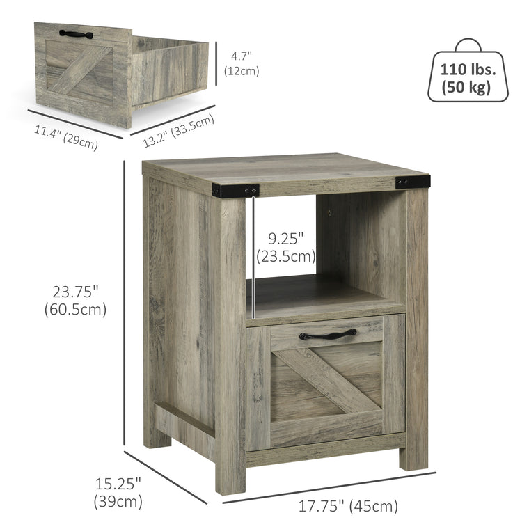 Farmhouse End Table with Drawer and Shelf - Grey