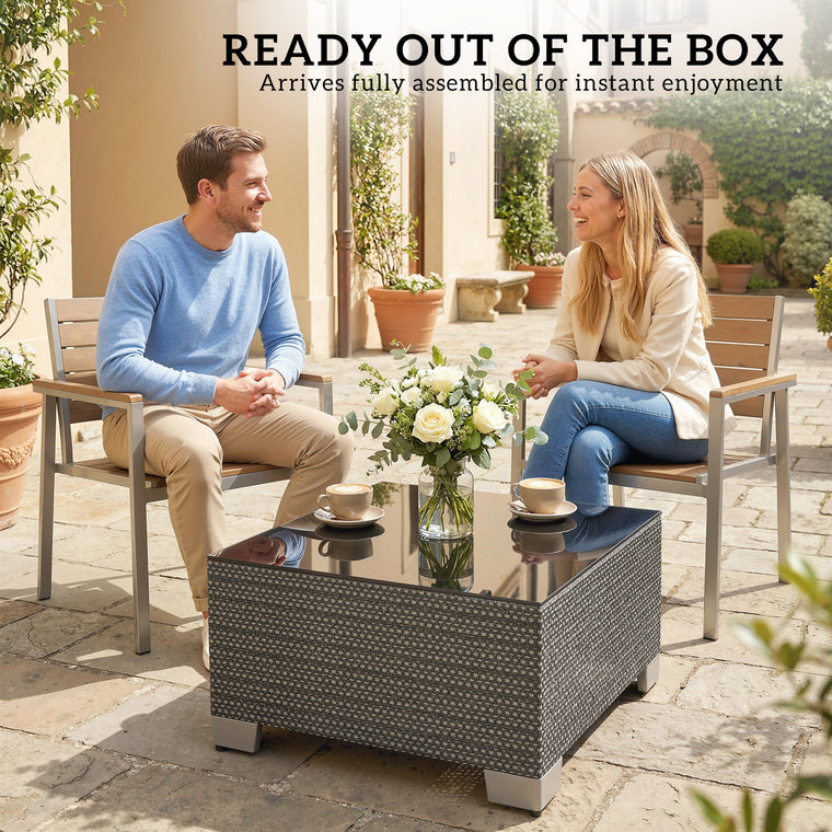 21.7" Square Side Table with Tempered Glass Top
