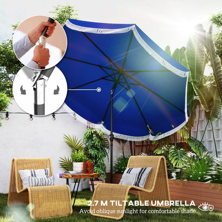 9FT Blue Market Umbrella with Push Button Tilt