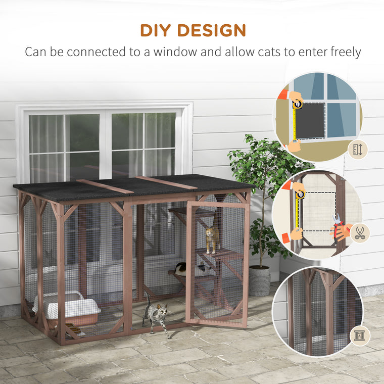 71" Brown Catio Outdoor Cat Enclosure with Multi-Level Platforms