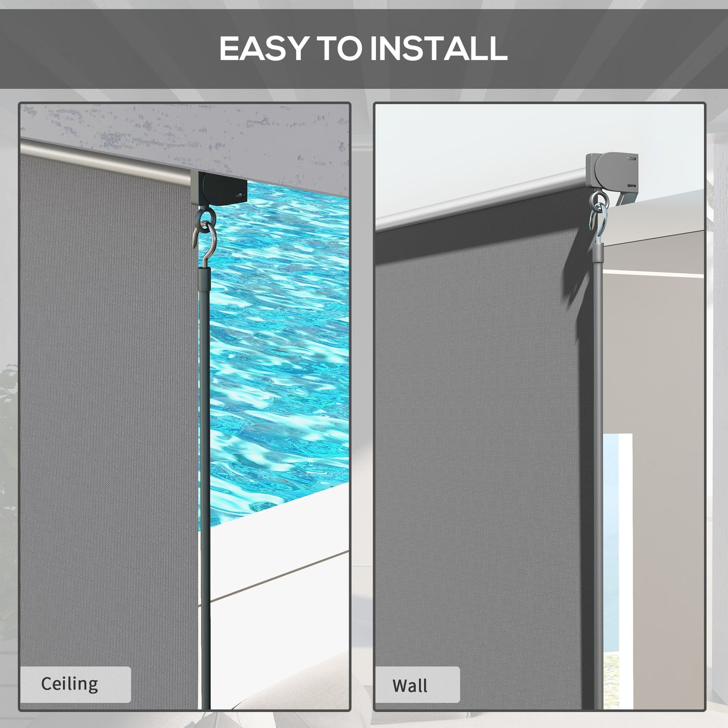 Patio Door Blinds, Outdoor Roller Shades, Cordless Roll Up Shade for Porch Gazebo, Light Grey