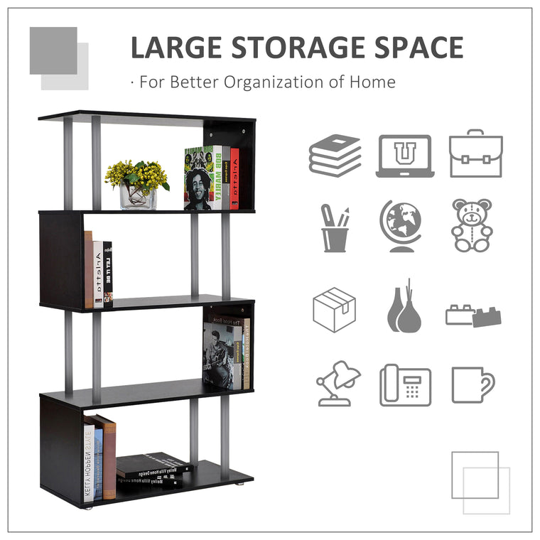 5-Tier S-Shaped Geometric Bookcase - Black