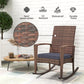 Outdoor PE Rattan Rocking Chair, Garden Glider Rocking Chair, Wicker Patio Chair Set with Armrest and Cushion, Wine Red