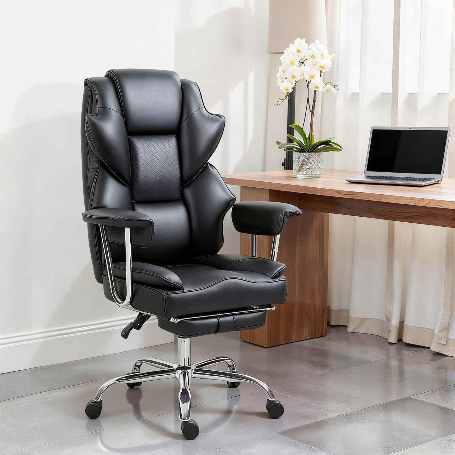 Big and Tall Office Chair, 400 lbs Overstuffed Desk Chair with Shaped Foam, Reclining Backrest, PU Leather