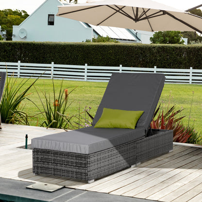 Grey Wicker Chaise Lounger with Adjustable Recliner