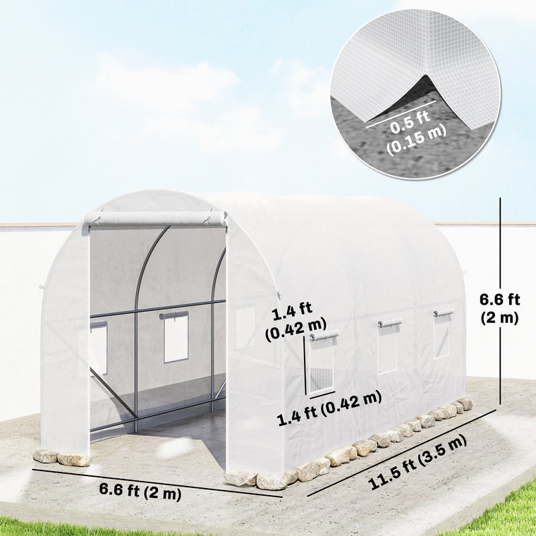 11.5' x 6.6' x 6.6' White Tunnel Greenhouse with Vent Window