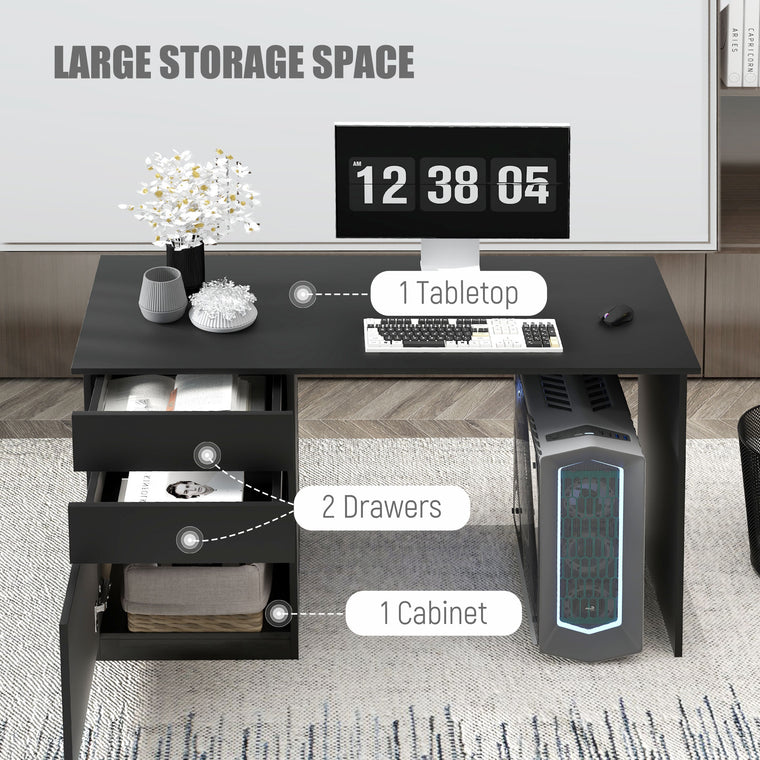 Computer Desk with Drawers and Cabinet - Black