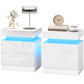 Nightstand Set of 2, End Side Tables with LED Lights, Bedside Tables with 2 Drawers, for Bedroom, White