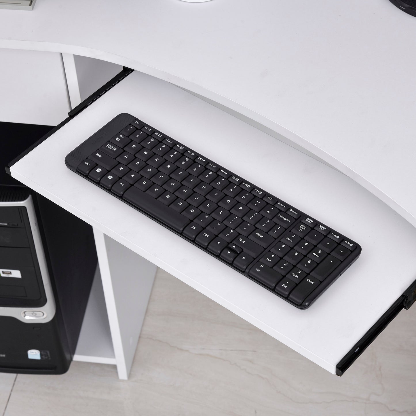 47" L-Shaped Desk with Keyboard Tray, Computer Corner Desk for Small Space with Shelves, Drawer, CPU Stand, Home Office Writing Table, White