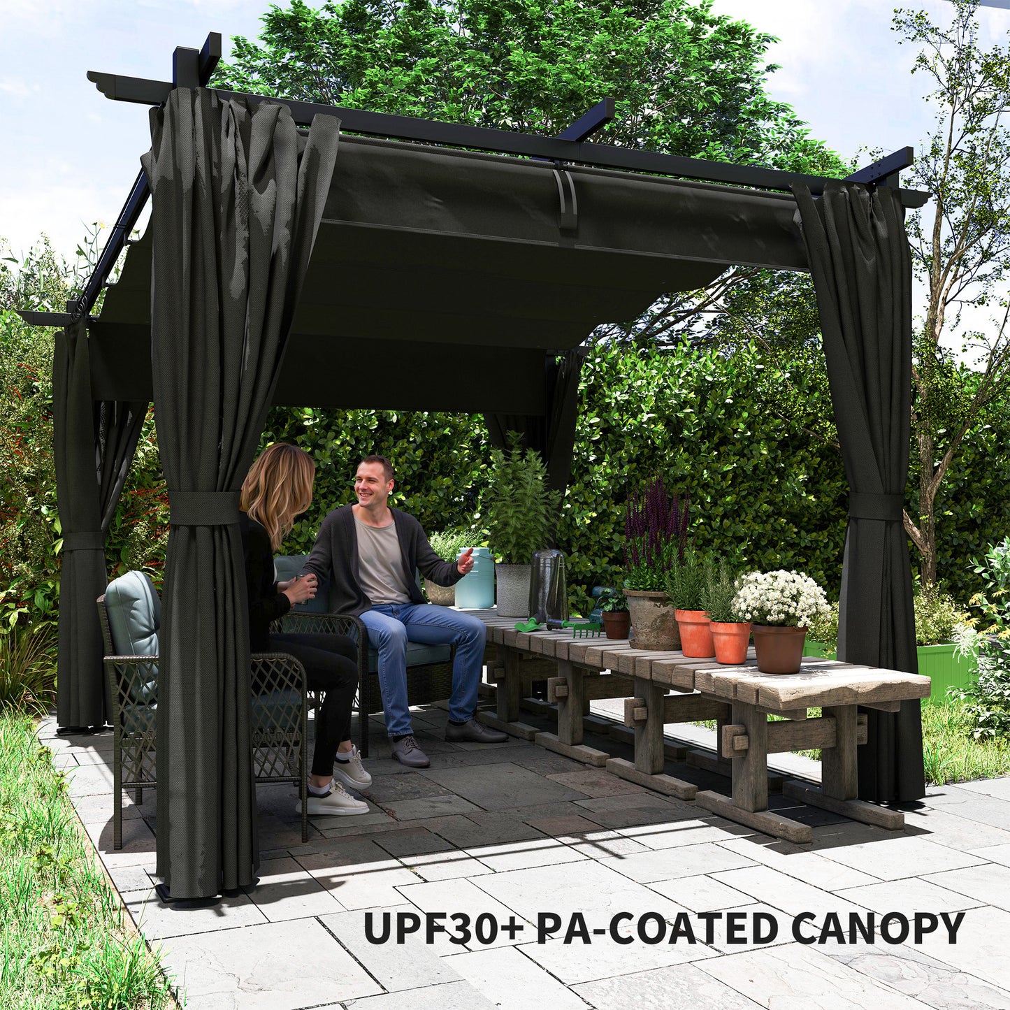 Metal Retractable Pergola Canopy with Sidewalls, Outdoor Gazebo UPF30+ Sun Shade Shelter for Garden, Deck