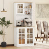 Kitchen Buffet with Hutch, Storage Pantry with 3 Cabinets, 2 Open Shelves and Large Countertop, White