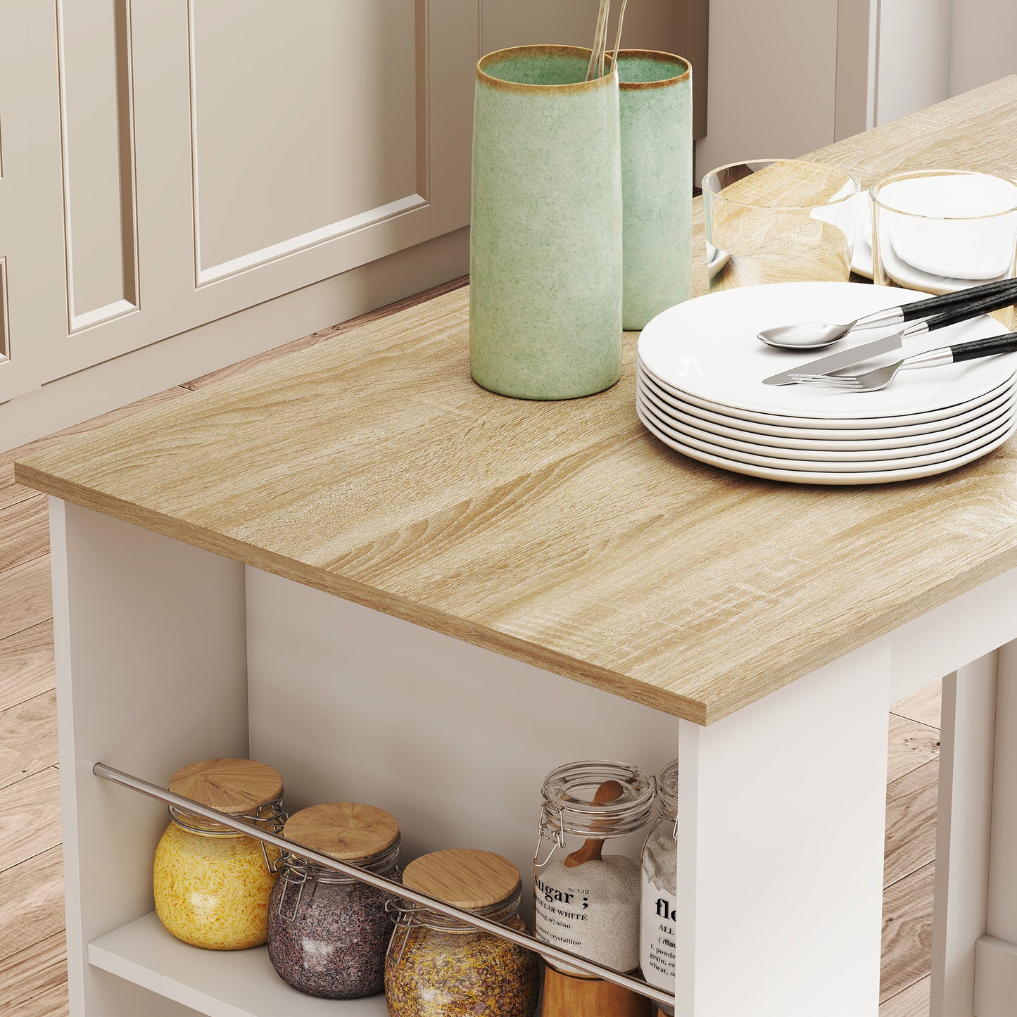 Bar Table Counter Height Dining Table with 3 Storage Shelves for Kitchen, Dining Room, Living Room, White