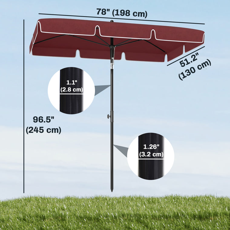 6.5' x 4' Wine Red Aluminum Rectangle Patio Umbrella
