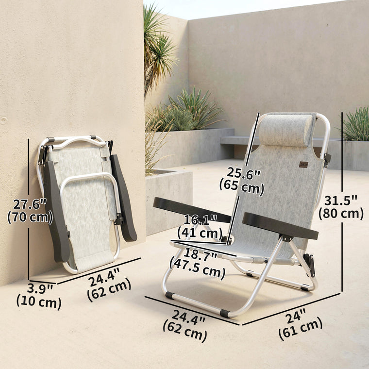 Folding Backpack Beach Chairs, Set of 2, 4-Position