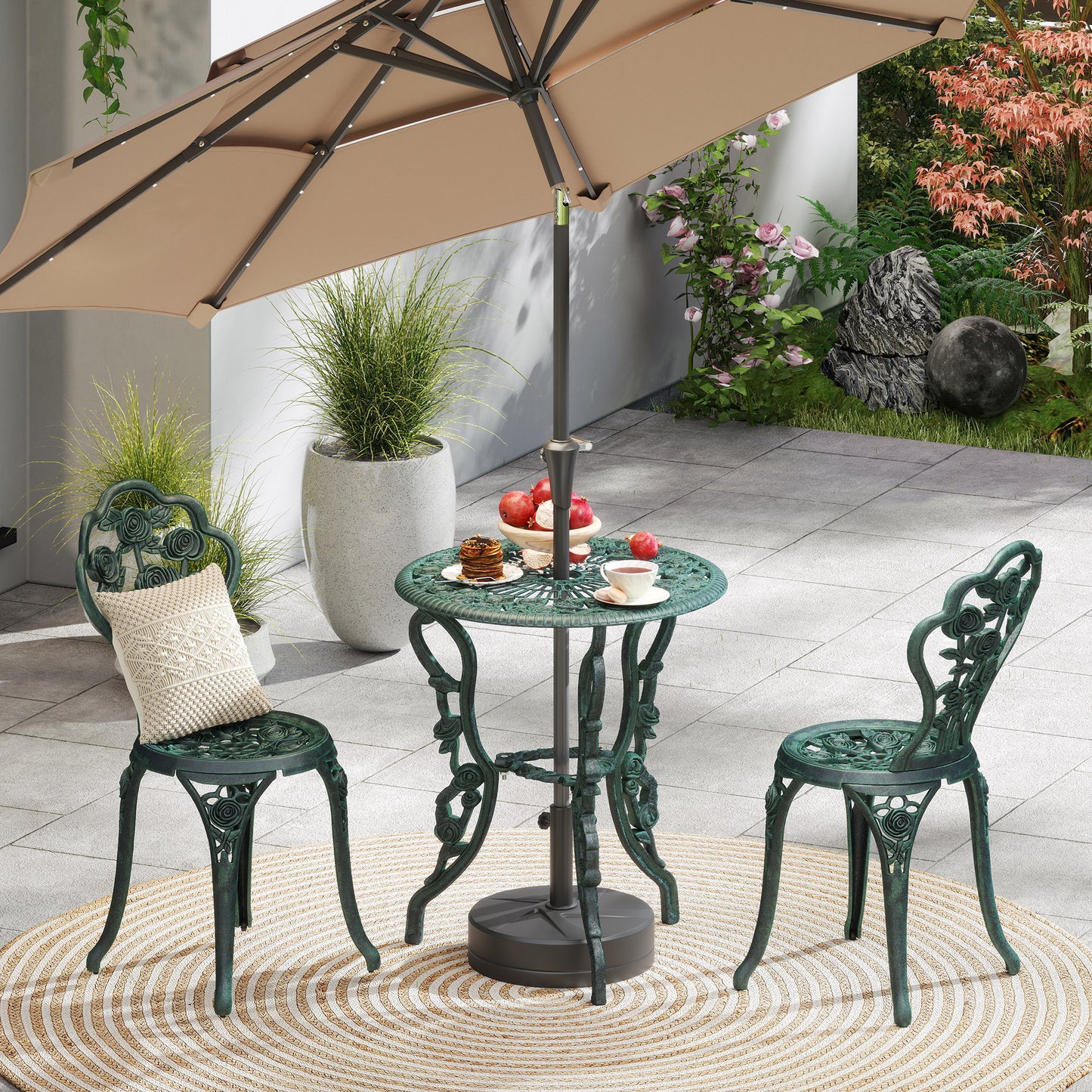 3 Pieces Patio Bistro Table and Chairs Antique Green