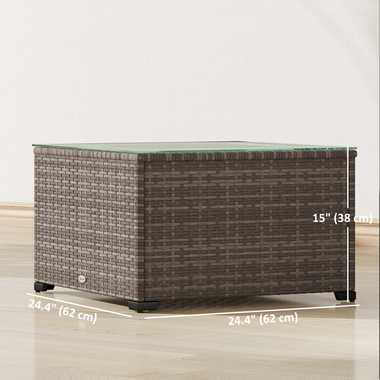 24.4" PE Rattan Coffee Table with Tempered Glass Top