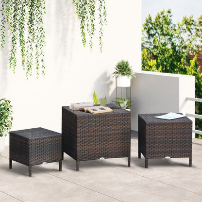 Brown Set of 3 Wicker Nesting Tables